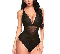 SamHeng Body da Donna Sexy Pizzo Collo Profondo V Collo Blusa Camicie Top Babydoll Uno Pezzo Biancheria Intima da Notte Trasparente Lingerie Completi Intimi, XL