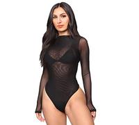 SamHeng Body da Donna Sottogiacca Trasparente Manica Lunga Elegante Collo Alto Bodysuit Sexy Aderenti a Maniche Lunghe Casuale Jumpsuits Basic Tops-L