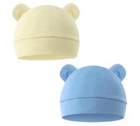 SamHeng Cappellino Unisex Neonato Confezione da 2 Capi in Cotone per Ospedale Neonatale Bambini 0-6 Mesi (Blu+Giallo)