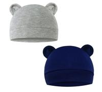 SamHeng Cappellino Unisex Neonato Confezione da 2 Capi in Cotone per Ospedale Neonatale Bambini 0-6 Mesi (Grigio+Blu navy)