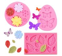 SamHeng Fiore Foglia Farfalla Stampi in Silicone, 3 Pezzi Rosa Margherita Farfalle Foglie Stampo di Cioccolato Fai Da Te Caramella Fondente Stampi da Forno per Polimero Argilla Decorazione Della Torta