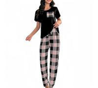 SamHeng Pigiami Due Pezzi da Donna Rotondi Top a Maniche Corte e Pantaloni Lunghi Morbidi Abbigliamento da Sonno Abbigliamento Estate Pjs Set da Notte per Donne per Donne(Rosa/XL)