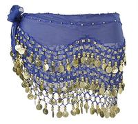 SamHeng Sciarpa all'anca di danza del ventre, sciarpe all'anca con gonna di danza del ventre con 128 monete d'oro pendenti per lezione di yoga di danza del ventre in costume