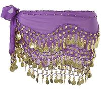 SamHeng Sciarpa all'anca di danza del ventre, sciarpe all'anca con gonna di danza del ventre con monete d'oro pendenti per lezione di yoga di danza del ventre in costume