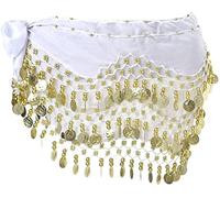 SamHeng Sciarpa all'anca di danza del ventre, sciarpe all'anca con gonna di danza del ventre con monete d'oro pendenti per lezione di yoga di danza del ventre in costume