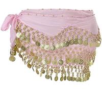 SamHeng Sciarpa all'anca di danza del ventre, sciarpe all'anca con gonna di danza del ventre con monete d'oro pendenti per lezione di yoga di danza del ventre in costume