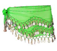 SamHeng Sciarpa all'Anca per Danza del Ventre con 128 Monete d'Oro Pendenti - Gonna per Lezione di Yoga e Costume