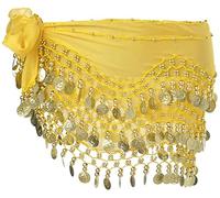 SamHeng Sciarpa all'Anca per Danza del Ventre con 128 Monete d'Oro Pendenti - Gonna per Lezione di Yoga e Costume