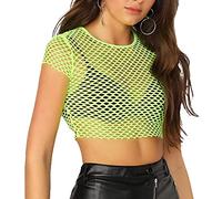 SamHeng Top a maglie da donna, Sexy Sheer Fishnet Vedi attraverso le camicie, Tops canotte a base di pesce a manica corta Magliette nette per streetwear disco retrò Halloween Funky Fanky Costumi