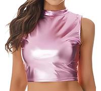 SamHeng Top corto metallizzato da donna, canotta da festa olografica senza maniche elasticizzata lucida Canotta da ballo Canotta Clubwear Club Tank