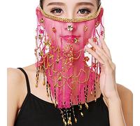 SamHeng Velo per la faccia di danza del ventre, Chiffon Face Veil con perle di paillettes per i costumi di danza del ventre Performance Accessorio in costume di Halloween per donne e ragazze