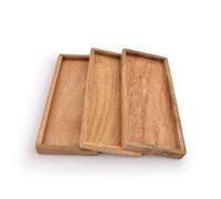Samhita Set di 3 vassoi da portata in legno di mango con bordo rialzato, per esporre frutta, snack, aperitivi, sushi e piatti decorativi