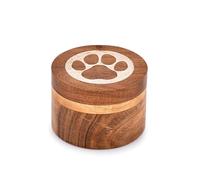 Samhita Urna decorativa in legno di acacia, forma rotonda, motivo zampe bianche, urna per ceneri per cani, urna per animali domestici per gatti (8,89 cm x 8,89 cm x 6,35 cm)