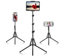 SAMHOUSING Supporto treppiede per iPad, regolabile in altezza e supporto da pavimento con rotazione a 360° per tablet e smartphone da 4,5 a 12,9 pollici