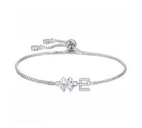 SAMINO Bracciale Lettera Iniziale per le Donne Ragazze, Bracciale Ciondolo Erba a Quattro Foglie Gioielli Regolabile per Mamma Figlia Sorella Amici Fortunato Quadrifoglio Regali (E)