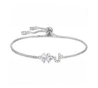 SAMINO Bracciale Lettera Iniziale per le Donne Ragazze, Bracciale Ciondolo Erba a Quattro Foglie Gioielli Regolabile per Mamma Figlia Sorella Amici Fortunato Quadrifoglio Regali (J)