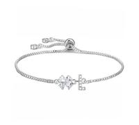 SAMINO Bracciale Lettera Iniziale per le Donne Ragazze, Bracciale Ciondolo Erba a Quattro Foglie Gioielli Regolabile per Mamma Figlia Sorella Amici Fortunato Quadrifoglio Regali (L)