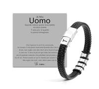 SAMINO Cuoio Nero 26 Bracciale Iniziale Per Il Mio Uomo Acciaio Inossidabile A-Z Lettera Charm Bracciale Intrecciato Per I Regali A Lui (T)