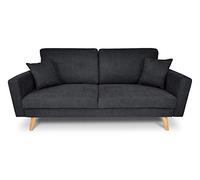 SAMIRA Divano 3 posti in tessuto vellutato nero piedi in legno mod. Cloe