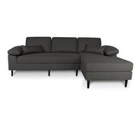 SAMIRA Divano angolare 3 posti con chaise longue destra mod. Washington (Tessuto, Grigio scuro)