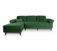 SAMIRA Divano angolare 3 posti con chaise longue sinistra mod. Washington (Velluto, Verde scuro)
