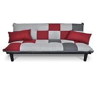 SAMIRA Divano Letto clic clac in Tessuto Grigio Scuro - Rosso - Grigio Chiaro - Divanetto MOD. Russell