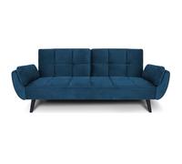 SAMIRA Divano letto clic clac in velluto blu - Divano 3 posti mod. Ambra piedi in legno nero (Velluto, Blu)