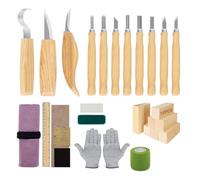 SAMISO 30PCS Strumenti Per Intaglio Del Legno,Kit Intaglio Legno Professionale,con blocchi di legno da 10 pezzi con guanti resistenti al taglio,righello,per Principianti e Scultori Professionisti
