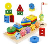 SAMISO Giocattoli per Bambini Montessori,Giocattoli di Ordinamento e Impilamento in Legno,Forme Geometriche Ordinamento e Impilamento Block Board,Sensoriale Giocattoli,per Bambine e Bambini