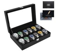 SAMISO Porta Orologi a 12 Posti,Scatola Portaorologi, Custodia Orologi per Uomo e Donna,in PU con Coperchio in Vetro,Regalo per il Compleanno di San Valentino