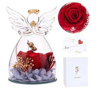 SAMISO Rosa Stabilizzata Vera,Rosa Eterna con Angelo di Vetro,Fiore Eterni Rose Stabilizzate,Vera Rosa,Conservata in Un Bicchiere d'Angelo, Idea Regalo per Fidanzata, Moglie,Mamma