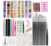 SAMISO Set per Nail Art, 96 Pezzi con 15 Pennelli, 5 Dotting Pen, Strass Colorati per Decorazione Unghie