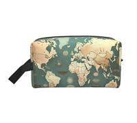 SamLng Beauty case da viaggio con mappa del mondo, con stampa retrò - Trousse per trucchi per uomini e donne, organizer portatile per uso quotidiano, bianco, taglia unica, bianco, Taglia unica