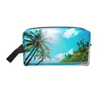 SamLng Beauty case da viaggio con stampa a tema tropicale oceano spiaggia, trousse per trucchi per uomini e donne, organizer portatile per uso quotidiano, bianco, taglia unica, bianco, Taglia unica