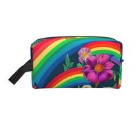 SamLng Beauty case da viaggio con stampa di fiori arcobaleno, trousse per trucchi per uomini e donne, organizer portatile per uso quotidiano, bianco, taglia unica, bianco, Taglia unica