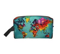 SamLng Beauty case da viaggio con stampa di mappa del mondo, trousse per trucchi per uomini e donne, organizer portatile per uso quotidiano, bianco, taglia unica, bianco, Taglia unica