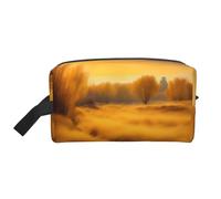 SamLng Beauty case da viaggio con stampa di paesaggi autunnali con erba dorata, trousse per trucchi per uomini e donne, organizer portatile per uso quotidiano, bianco, taglia unica, bianco, Taglia