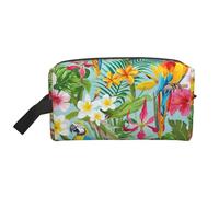 SamLng Beauty case da viaggio con stampa di piante tropicali e pappagalli, trousse per cosmetici per uomini e donne, organizer portatile per uso quotidiano, bianco, taglia unica, bianco, Taglia unica