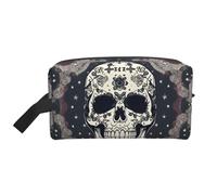 SamLng Beauty case da viaggio con stampa di teschio, yoga e fiori, trousse per trucchi per uomini e donne, organizer portatile per uso quotidiano, bianco, taglia unica, bianco, Taglia unica