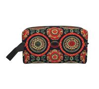 SamLng Beauty case da viaggio con stampa floreale con cerchi etnici, trousse per trucchi per uomini e donne, organizer portatile per uso quotidiano, bianco, taglia unica, bianco, Taglia unica