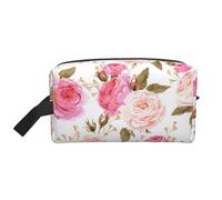 SamLng Beauty case da viaggio grande, con motivo floreale rosa e stampa completa, organizer portatile per articoli da toeletta multiuso per trucchi, bianco, Taglia unica