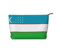 SamLng Beauty case in velluto a coste con bandiera della Repubblica dell'Uzbekistan, organizer per cosmetici e articoli da toeletta con cerniera, pratica borsa per trucco da donna