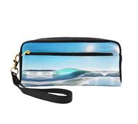 SamLng Beauty case riutilizzabile - Beauty case in pelle con stampa a onde trasparenti con onde e spiaggia, piccola borsa per il trucco da viaggio, organizer per articoli da toeletta con cerniera