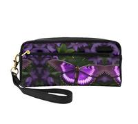 SamLng Beauty case riutilizzabile - Bella farfalla viola stampa piccola borsa per il trucco in pelle da viaggio, organizer per articoli da toeletta con cerniera, nero, Taglia unica