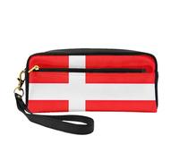 SamLng Beauty case riutilizzabile - Borsa da viaggio in pelle con stampa bandiera danese della Danimarca piccola borsa per il trucco da viaggio, organizer per articoli da toeletta con cerniera, nero