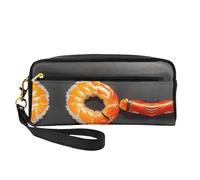 SamLng Beauty case riutilizzabile - Borsa da viaggio in pelle con stampa di gamberetti sushi giapponese con cerniera, nero, Taglia unica