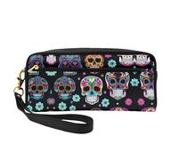 SamLng Beauty case riutilizzabile - Borsa da viaggio in pelle con stampa teschio di zucchero, organizer per articoli da toeletta con cerniera, nero, Taglia unica