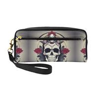SamLng Beauty case riutilizzabile - Borsa da viaggio in pelle con stampa teschio yoga piccola borsa per il trucco da viaggio, organizer per articoli da toeletta con cerniera, nero, Taglia unica