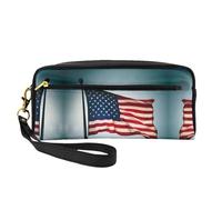 SamLng Beauty case riutilizzabile - Borsa per il trucco con stampa bandiera americana in pelle piccola per viaggi, organizer per articoli da toeletta con cerniera, nero, Taglia unica