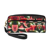 SamLng Beauty case riutilizzabile - Borsa per il trucco con stampa di frutta fresca anguria in pelle piccola borsa per il trucco da viaggio, organizer per articoli da toeletta con cerniera, nero